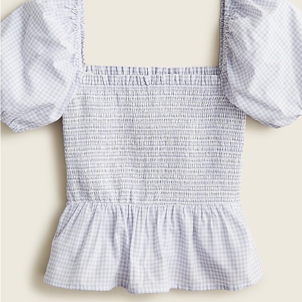 J. Crew Gingham Smocked Blouse
